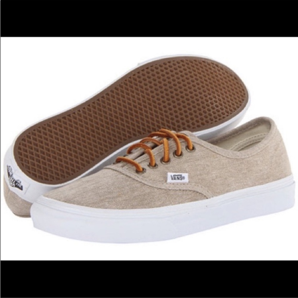 Vans Authentic Slim beige washed canvas with leather strings
